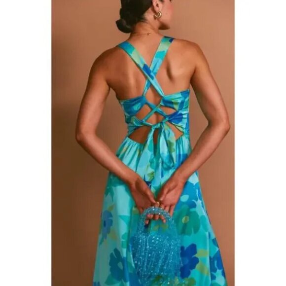 NWOT Show Me Your Mumu Mina Midi Dress | Size XL | Blue Piccadilly Floral - Picture 1 of 6